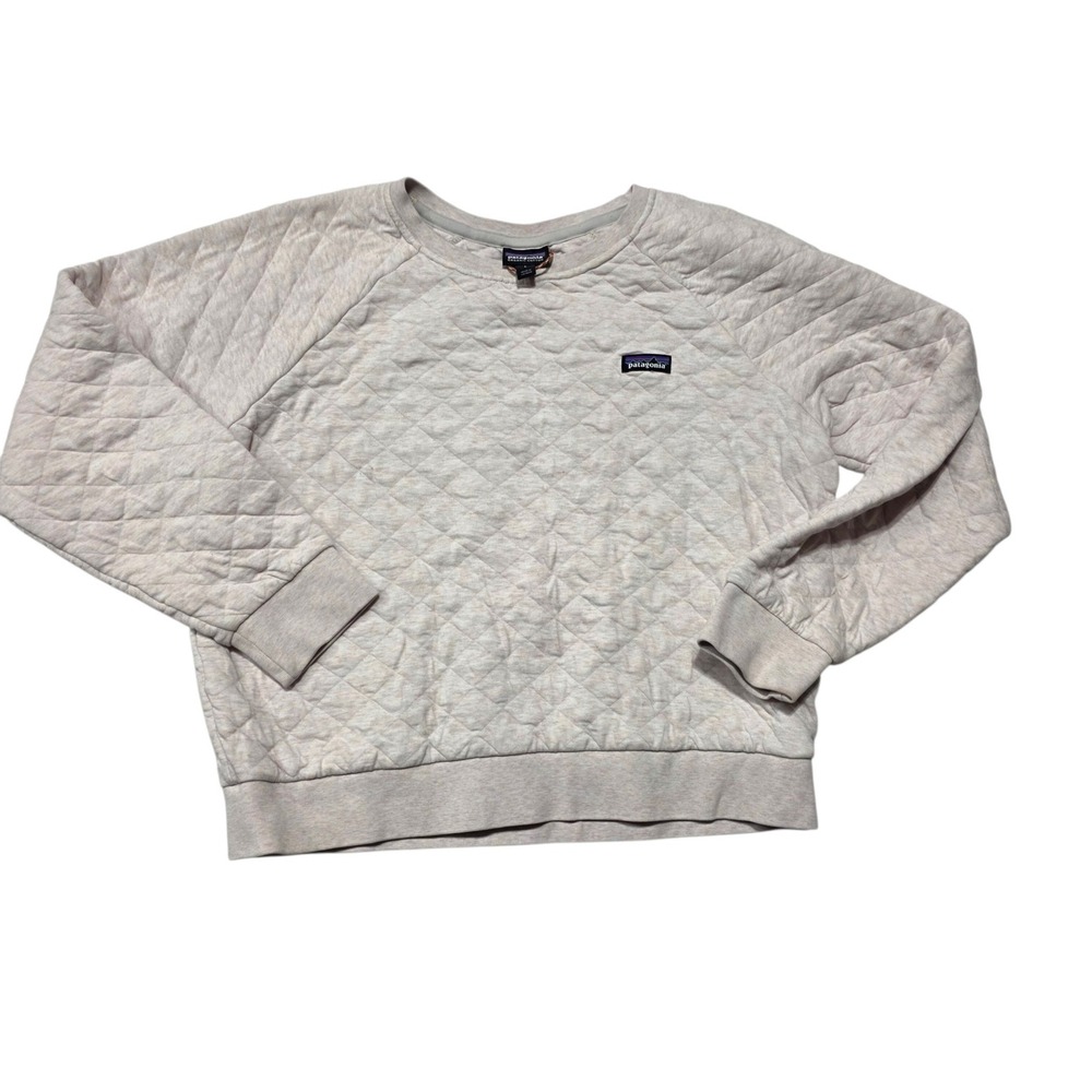 Patagonia Organic Cotton Quilt Crew Sweatshirt Womens L Pink Quilted Pullover